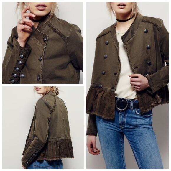 Free People Military Crop Ruffle Jacket Size Small - Picture 4 of 13
